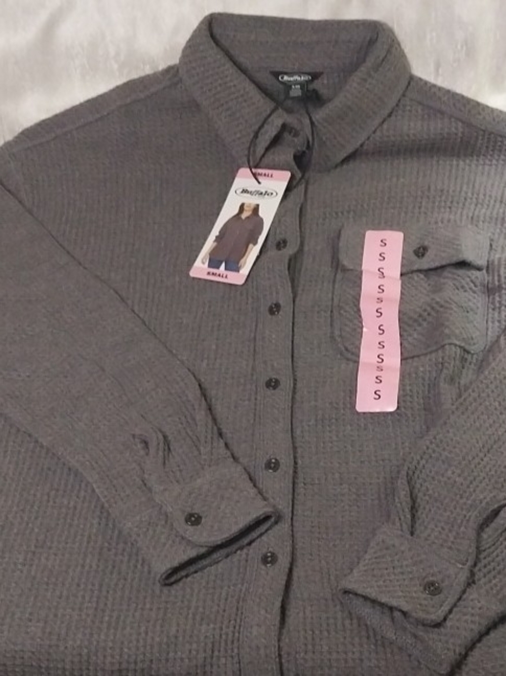 Buffalo  Waffle Knit Button-Up Long Sleeve - Gray